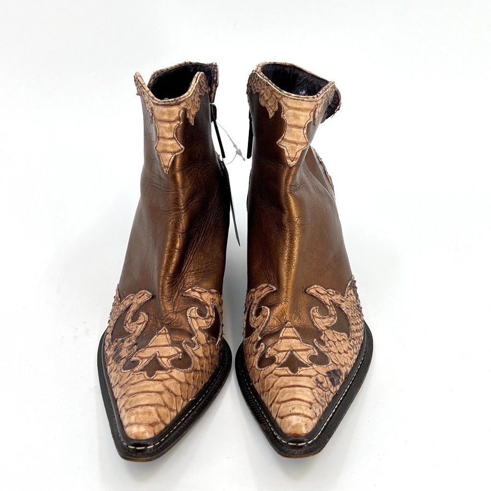 Donal J Pliner Leather Snake Like Embossed Western Boots - Picture 3 of 7